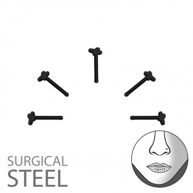 Pack Of 5 Black Surgical Steel Cross Nose Studs With Ball - 316L Surgical Grade Stainless Steel Labrets & Barbells SD36017