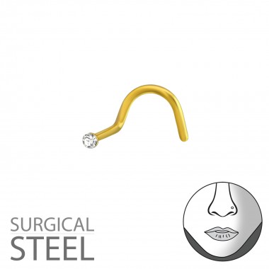 Gold Surgical Steel 1.3Mm Nose Screw With Crystal - 316L Surgical Grade Stainless Steel Labrets & Barbells SD37439