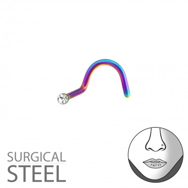 Rainbow Surgical Steel 1.3Mm Nose Screw With Crystal - 316L Surgical Grade Stainless Steel Labrets & Barbells SD37441