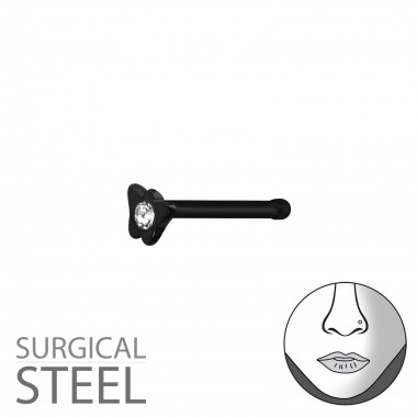 Black Surgical Steel Butterfly Nose Studs With Ball And Crystal - 316L Surgical Grade Stainless Steel Labrets & Barbells SD37446