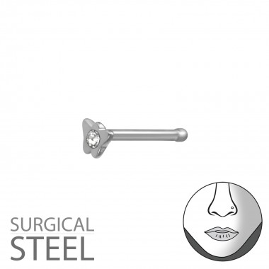 High Polish Surgical Steel Butterfly Nose Studs With Ball And Crystal - 316L Surgical Grade Stainless Steel Labrets & Barbells SD37451