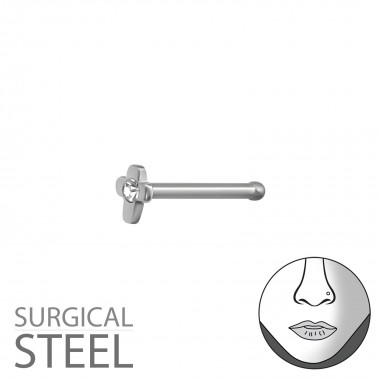 High Polish Surgical Steel Cross Nose Studs With Ball And Crystal - 316L Surgical Grade Stainless Steel Labrets & Barbells SD37457