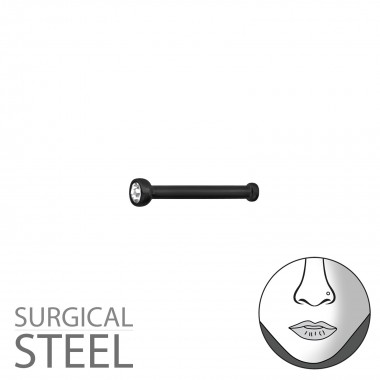 Black Surgical Steel 1.6Mm Nose Studs With Ball And Crystal - 316L Surgical Grade Stainless Steel Labrets & Barbells SD37458