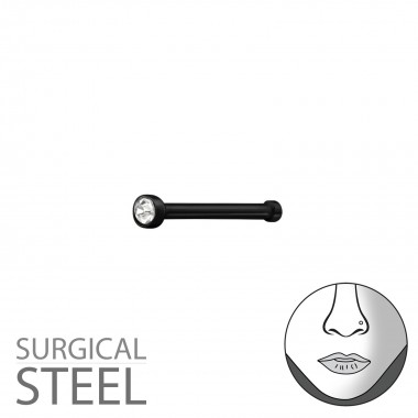 Black Surgical Steel 2mm Nose Studs With Ball And Crystal - 316L Surgical Grade Stainless Steel Labrets & Barbells SD37459