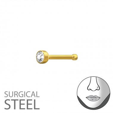 Gold Surgical Steel 2.2Mm Nose Studs With Ball And Crystal - 316L Surgical Grade Stainless Steel Labrets & Barbells SD37460