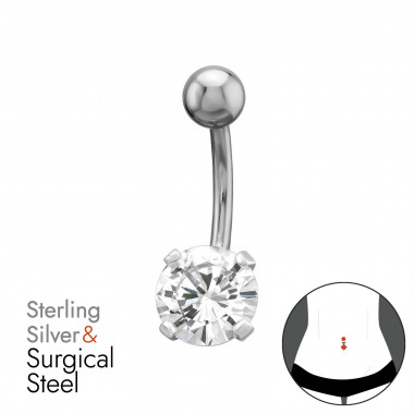 5mm Plain Ball 8mm Cz 1.6X10Mm (14G) - 925 Sterling Silver Silver SD50444