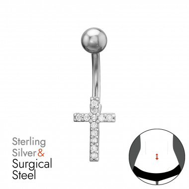 Cross 1.6X10Mm (14G) 5mm Plain Ball - 925 Sterling Silver Silver SD50446