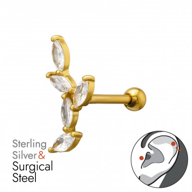 Leaf Marquise 2X4 - 1.2X8Mm Barbell (16G) Gold Plated - 925 Sterling Silver Silver SD50454