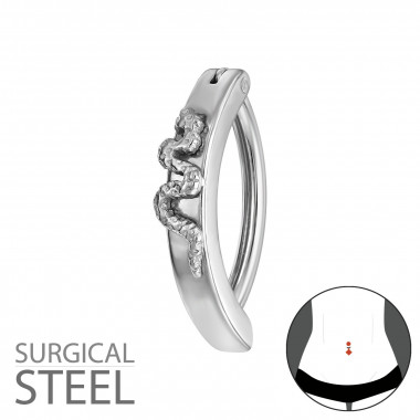 Hinged Curved Bar Belly Button Clicker Ring With Snake 1.6X12Mm (14G) - 316 Surgical Steel Steel SD50536