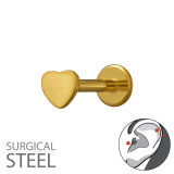 1.2X8Mm (16G) - 3mm Heart Gold Color - 316 Surgical Steel Steel SD50545