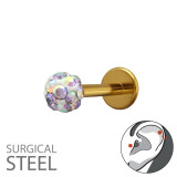 1.2X8Mm (16G) - 3mm Crystal Ball Gold Color - 316 Surgical Steel Steel SD50546