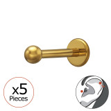 1.2X8Mm (16G) - 2.5Mm Ball Gold Color (X5) - 316 Surgical Steel Steel SD50549