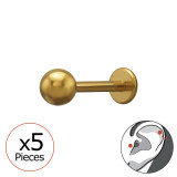 1.2X8Mm (16G) - 4mm Ball Gold Color (X5) - 316 Surgical Steel Steel SD50550