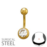 1.6X10Mm (14G) - 5mm Plain Round Top 8mm Round Crystal Bottom - Gold Color - 316 Surgical Steel Steel SD50553