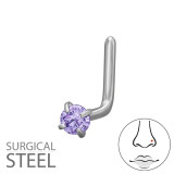 0.8X7X4.5Mm (20G) - 2mm Round 4 Prong L-Shape Nose Stud - 316 Surgical Steel Steel SD50554