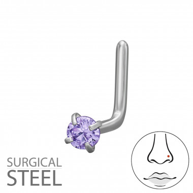 0.8X7X4.5Mm (20G) - 2mm Round 4 Prong L-Shape Nose Stud - 316 Surgical Steel Steel SD50554
