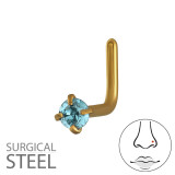 0.8X7X4.5Mm (20G) - 2mm Round 4 Prong L-Shape Nose Stud - Gold Color - 316 Surgical Steel Steel SD50555