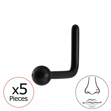 0.8X8Mm (20G) Black Color L-Shape Nose Stud (X5) - 316 Surgical Steel Steel SD50558
