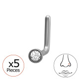 0.8X7X4.5Mm (20G) 4.5Mm Round Crystal L-Shape Nose Stud (X5) - 316 Surgical Steel Steel SD50559