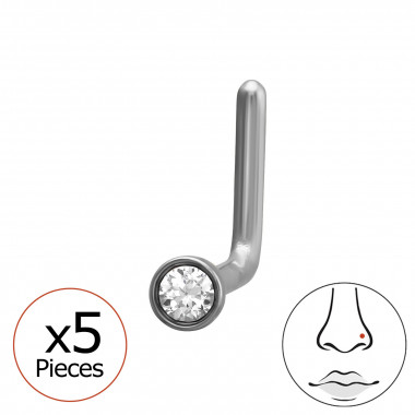 0.8X7X4.5Mm (20G) 4.5Mm Round Crystal L-Shape Nose Stud (X5) - 316 Surgical Steel Steel SD50559