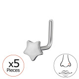 0.8X7X4.5Mm (20G) Star L-Shape Nose Stud (X5) - 316 Surgical Steel Steel SD50560