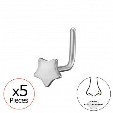 0.8X7X4.5Mm (20G) Star L-Shape Nose Stud (X5) - 316 Surgical Steel Steel SD50560
