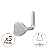 0.8X7X4.5Mm (20G) Heart L-Shape Nose Stud (X5) - 316 Surgical Steel Steel SD50561