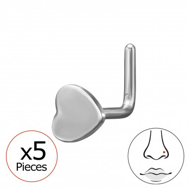 0.8X7X4.5Mm (20G) Heart L-Shape Nose Stud (X5) - 316 Surgical Steel Steel SD50561