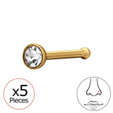 0.8X7.5Mm (20G) 2mm Round Nose Stud Gold Color (X5) - 316 Surgical Steel Steel SD50562