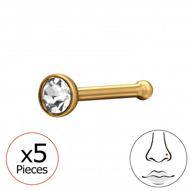 0.8X7.5Mm (20G) 2mm Round Nose Stud Gold Color (X5) - 316 Surgical Steel Steel SD50562