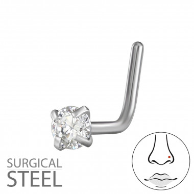 0.8X7X4.5Mm (20G) - 2.5Mm Round 4 Prong L-Shape Nose Stud - 316 Surgical Steel Steel SD50564