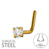 0.8X7X4.5Mm (20G) - 2.5Mm Round 4 Prong L-Shape Nose Stud Gold Color - 316 Surgical Steel Steel SD50566