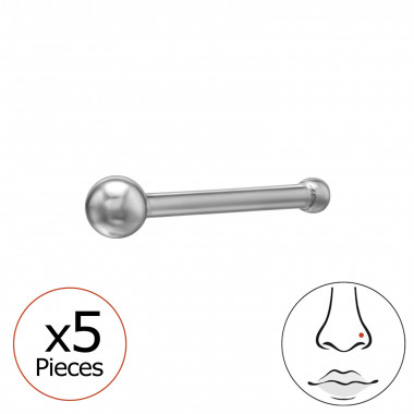 0.8X7.5Mm (20G) - 2mm Ball Nose Stud (X5) - 316 Surgical Steel Steel SD50567