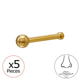 0.8X7.5Mm (20G) - 2mm Ball Gold Color Nose Stud (X5) - 316 Surgical Steel Steel SD50568