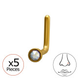 0.8X7X4.5Mm (20G) 2mm Round Crystal Gold Color L-Shape Nose Stud (X5) - 316 Surgical Steel Steel SD50569
