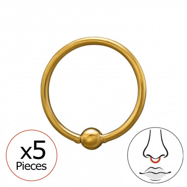 0.8X8Mm (20G) Captive Bead Nose Ring Gold Color With 2mm Ball (X5) - 316 Surgical Steel Steel SD50571