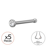 0.8X7.5Mm (20G) Nose Stud With 2mm Crystal (X5) - 316 Surgical Steel Steel SD50573