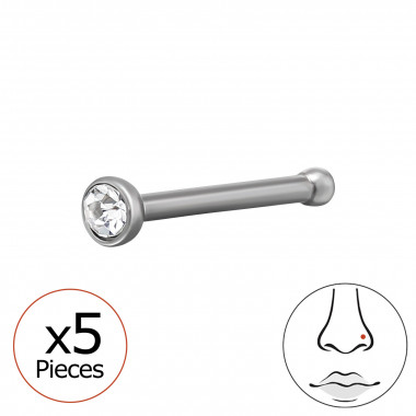 0.8X7.5Mm (20G) Nose Stud With 2mm Crystal (X5) - 316 Surgical Steel Steel SD50573