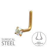 0.8X7X4.5Mm (20G) - 2mm Round 4 Prong L-Shape Nose Stud Gold Color - 316 Surgical Steel Steel SD50574