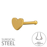 0.8X7.5Mm (20G) 3mm Heart Gold Color Nose Stud - 316 Surgical Steel Steel SD50575