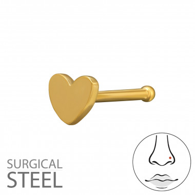 0.8X7.5Mm (20G) 3mm Heart Gold Color Nose Stud - 316 Surgical Steel Steel SD50575