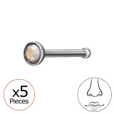 0.8X7.5Mm (20G) 2.5Mm Round Crystal Nose Stud (X5) - 316 Surgical Steel Steel SD50576