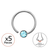 0.8X8Mm (20G) Seamless Nose Ring With 3mm Crystal (X5) - 316 Surgical Steel Steel SD50579