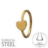 0.8X8Mm (20G) 3mm Heart Seamless Nose Ring Gold Color - 316 Surgical Steel Steel SD50581