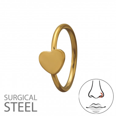 0.8X8Mm (20G) 3mm Heart Seamless Nose Ring Gold Color - 316 Surgical Steel Steel SD50581