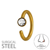 1.2X8Mm (16G) Nose Ring Hoop Gold Color With 3mm Round Crystal - 316 Surgical Steel Steel SD50582