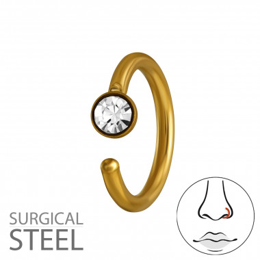 1.2X8Mm (16G) Nose Ring Hoop Gold Color With 3mm Round Crystal - 316 Surgical Steel Steel SD50582