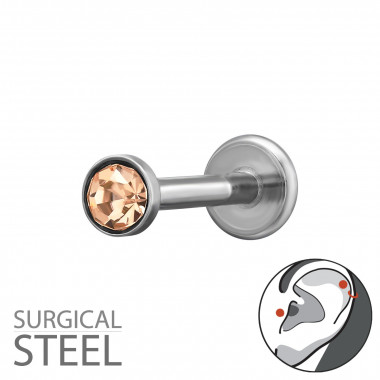 1.2X6Mm (16G) Tragus, Helix, Upper Ear Piercing With 3mm Crystal - 316 Surgical Steel Steel SD50585
