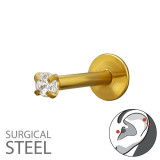 1.2X8Mm (16G) Tragus, Helix, Upper Ear Piercing Gold Color With 2mm Crystal - 316 Surgical Steel Steel SD50588