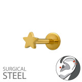 1.2X8Mm (16G) Star Tragus, Helix, Upper Ear Piercing Gold Color - 316 Surgical Steel Steel SD50590